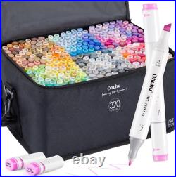 Ohuhu Illustration Marker 320 All Color Set & Blender Pen With Carrying Case New