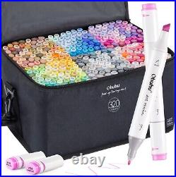 Ohuhu Illustration Marker 320 Colors Brush Type With Blender Pen & Carrying Case