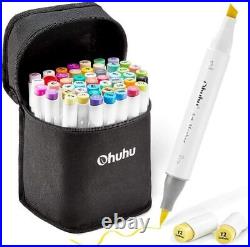 Ohuhu Illustration Marker 48 Colors Brush Type With Blender Pen & Carrying Case