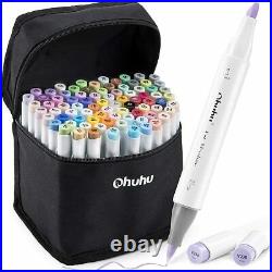 Ohuhu Illustration Marker 80 Pastel Colors & Blender Pen With Carrying Case New