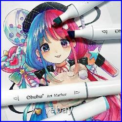 Ohuhu Marker 72 colors Double Tipped with Blender Pen Art Brush Carrying Case