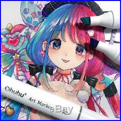 Ohuhu Marker Pen 120 Color Set For Comic With Blender Pen & Carrying Case illust