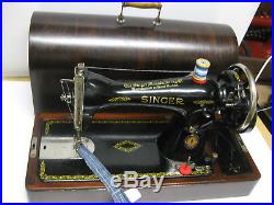 Original Cast Iron Singer 15k Hand Sewing Machine With Wooden Carry Case