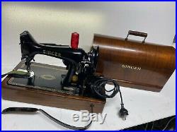 Original Singer 99 Electric Knee Operated Sewing Machine With Wooden Carry Case