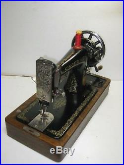 Original Singer 99 Hand Crank Operated Sewing Machine With Bent Wood Carry Case