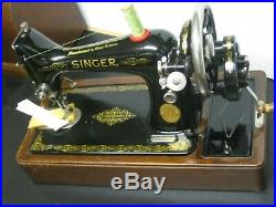 Original Singer 99 Hand Crank Sewing Machine With Bent Wood Carry Case. Lot 2