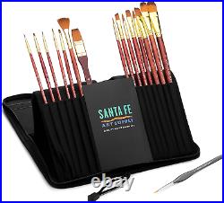 Paint Brush Set WithCarrying Case-Organizer 15 + 1 Professional Grade Wood Kit &