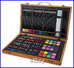 Portable Essential Art Supplies Set Wood Carrying Case Craft Kids Gift New