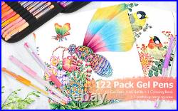 Premium Quality Gel Pens 122 Pack Artist Supplies with Black PU Carrying Case