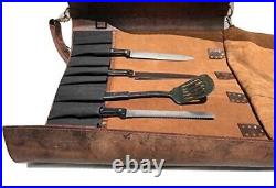 Pure Leather Chefs Knife Roll Bag, Knives Carry Case Wallet 10 Pockets, DARK COLOR