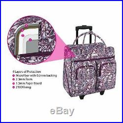 Purple Floral Rolling Sewing Machine Case Tote Storage Carry Bag with Wheels