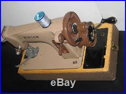 Rare Retro Beige / Black Color Singer 275 Hand Crank Sewing Machine, Carry Case