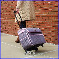 Rolling Sewing Machine Tote Case Storage Travel Carrying Bag Large Pink & Grey