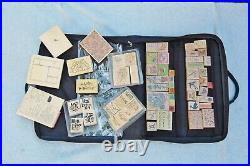 Rubber Stamp Lot 61 & Carry Case Tote Bag Novelty Holiday Halloween Baby Garden