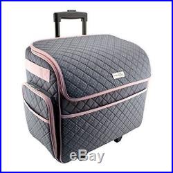 SEWING MACHINE CARRY CASE Rolling Storage Tote Luggage Trolley Travel Bag Pink