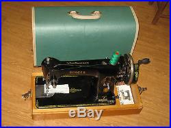 Singer 201 Cast Iron Converted Hand Crank Sewing Machine With Carry Case