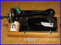 Singer 201 Cast Iron Converted Hand Crank Sewing Machine With Carry Case