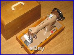 Singer 201 Converted Hand Sewing Machine With Wooden Carry Case