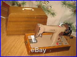 Singer 201 Converted Hand Sewing Machine With Wooden Carry Case