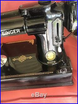 SINGER 221 Featherweight Sewing Machine w Carry Case & AttachmentsCLEAN1953