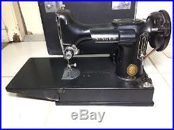SINGER 221 Featherweight Sewing Machine w Carry Case Keys & Attachments 1957