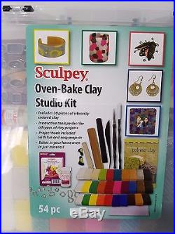Sculpey Oven-Bake Clay Studio Kit Clay Tools Glaze Molds Mat 54 pc Carrying Case