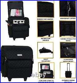 Serger Machine Rolling Storage Case Black Carrying Bag for Overlock Machines
