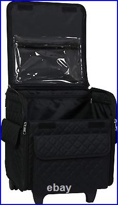 Serger Machine Rolling Storage Case, Black Carrying Bag for Overlock Machines