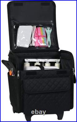 Serger Machine Rolling Storage Case, Black Carrying Bag for Overlock Machines