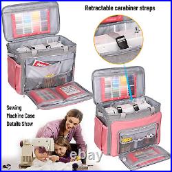 Sewing Machine Case with Wheels, Grey& Pink Foldable Deluxe Rolling Sewing Mac