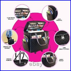 Sewing Machine Rolling Carrying Case, Black Quilted Trolley Bag with Wheels