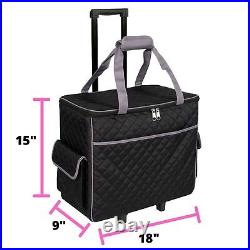 Sewing Machine Rolling Carrying Case, Black Quilted Trolley Bag with Wheels