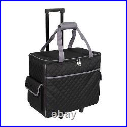 Sewing Machine Rolling Carrying Case, Black Quilted Trolley Bag with Wheels