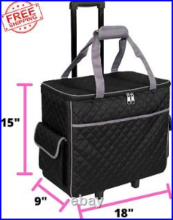 Sewing Machine Rolling Carrying Case, Black Quilted Trolley Bag with Wheels fo
