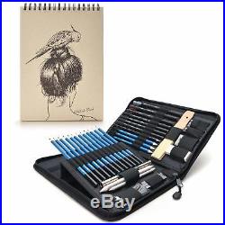 Sketching Pencils Set 41 Pieces In Travel Carry Case With 60 Sheets Sketch Pad