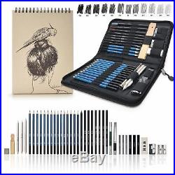 Sketching Pencils Set 41 Pieces In Travel Carry Case With 60 Sheets Sketch Pad