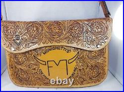 Sturdy Handmade Crafted Floral Thick Saddle Leather Bag Costume Fm Monighetti's