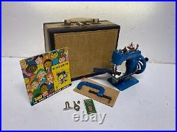 Super Rare Blue Singer Hand Crank Toy Sewing Machine With Super Cute Carry Case