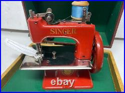 Super Rare Red Singer Hand Crank Toy Sewing Machine With Super Cute Carry Case