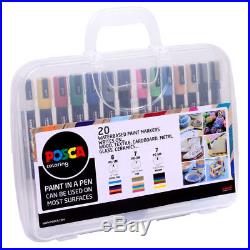 Uni Posca Art Markers Carry Case Pen Set 20 Colours / Sizes PC-1 PC-3 PC-5