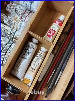 VINTAGE GRUMBACHER WOODEN ARTIST PAINT PALETTE TRAVEL CASE with Paint Kit Set