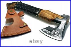 Viking axe handmade leather sheath case carbon steel MS699-BR wood