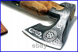 Viking axe handmade leather sheath case carbon steel MS699-BR wood