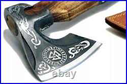 Viking axe handmade leather sheath case carbon steel MS699-BR wood