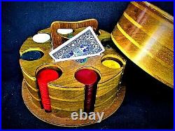 Vintage 1930's Bakelite Poker Chips & Crafted Wooden Carrying Case USA