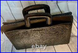 Vintage Black Cowhide Leather Handtooled Briefcase Embossed Ornate Carryall Case