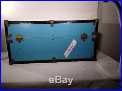 Vintage CASS TOYS Blue Metal DOLL Carrying Case Travel Trunk Craft Re-Purpose