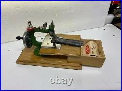Vintage Cast Iron Grain Toy Hand Crank Sewing Machine With Original Carry Case
