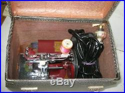 Vintage Cast Iron Toy Electric Sewing Machine With Original Carry Case