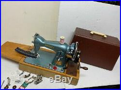 Vintage Chevret Converted Hand Crank Sewing Machine With Singer Carry Case